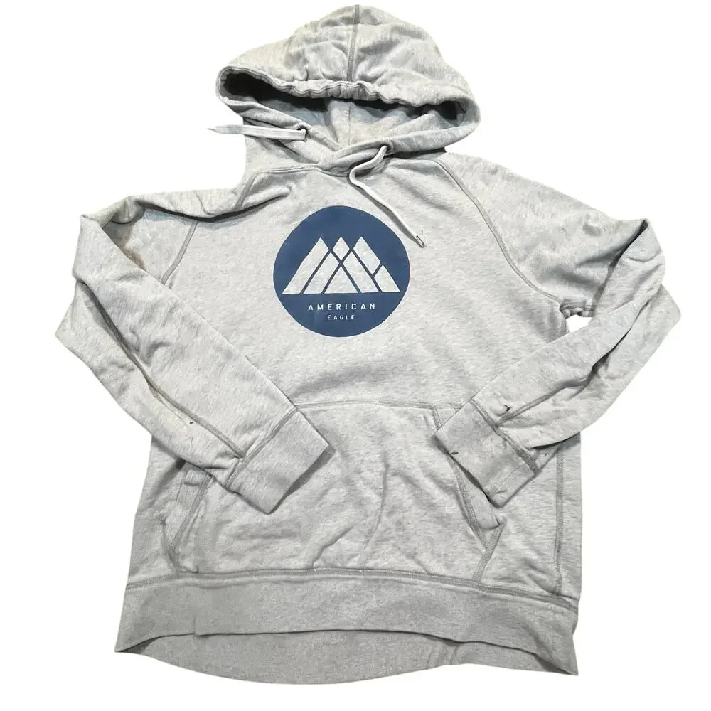 American‎ Eagle Mountain Hoodie Men M Gray Logo Pullover